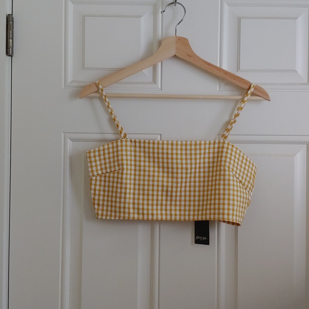 NWT Mustard Gingham Crop Tank